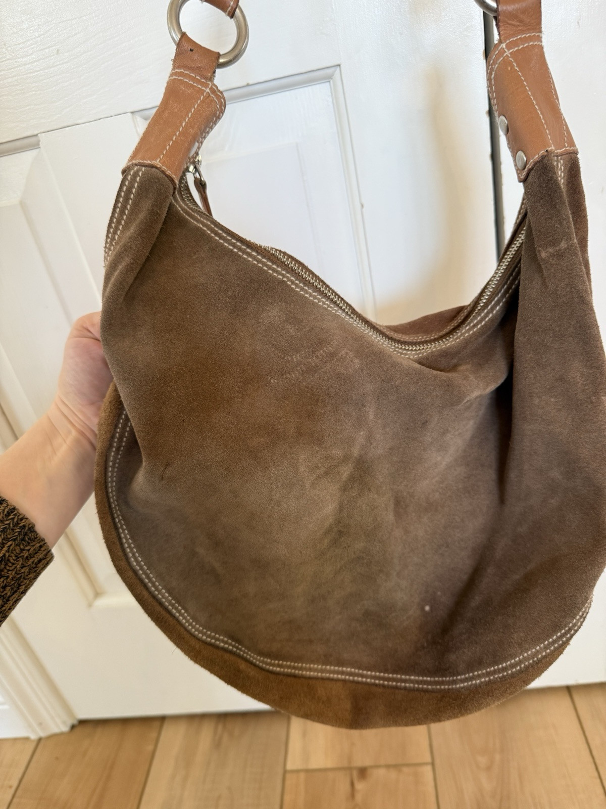 Gap Medium Brown Cow Split Leather Colorblock Zip… - image 14