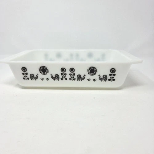 Vintage Pyrex Black Rooster Sunflower 575-B Space Saver Casserole No Lid