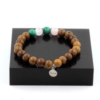 Armband Perlen Malachit Aus Kongo + Rosenquarz+ Holz 8 Mm. Made In Franc