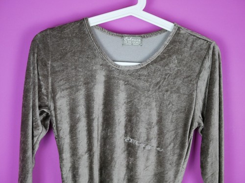 VINTAGE 80s 90s Beige Green Velvet Grunge Leotard Body Bodysuit Top S Small 10 - Picture 3 of 15