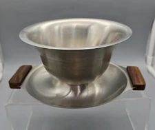 MCM Stainless Steel Serving  Bowl w/Attached Plate, Teak Handles (1pc) 8/18
