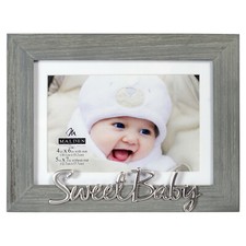 4x6 SWEET BABY Distressed Expressions Gray Wood Frame 5x7 Mat / Silver Accent