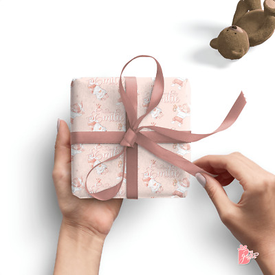 Newborn Baby Girl Pink Gift Wrap Name Personalized Custom Wraping Paper Roll 24''