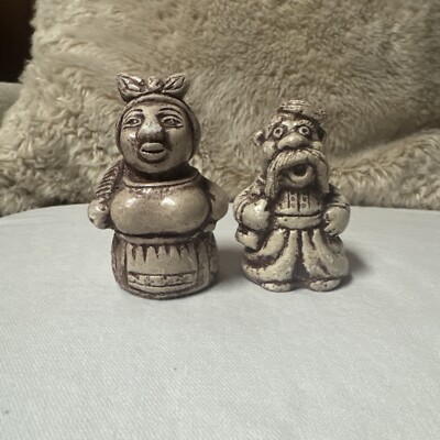 Vtg Primitive Small Pair Old People Ceramic Decor Home Grandparents Souvenir