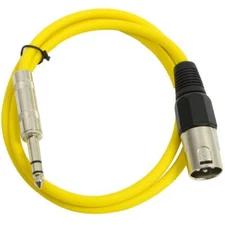 2 Foot Yellow XLR Male to TRS Patch Cables PA DJ Cords XLRF to 1/4"