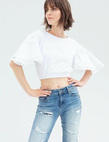 Haut Crop Blanc Pretty Little Thing - Taille UK 10 (M) - Neuf Étiquettes