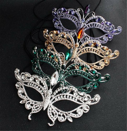 Women Metallic Crystal VENETIAN Masquerade Halloween Fancy Ball Face Eye Mask - Picture 3 of 31