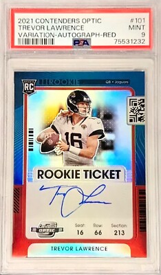 2021 Contenders Optic Trevor Lawrence Auto #16/35 Red Variation Ticket RC ⭐PSA 9