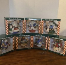 Santa Christmas Ornaments Fabric Mache Snowman Moose Lot of 7 Round Bauble A19