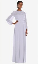 DESSY Chiffon Gown Bridesmaid Full Length Dress Silver Dove Puff Sleeve Women 2R