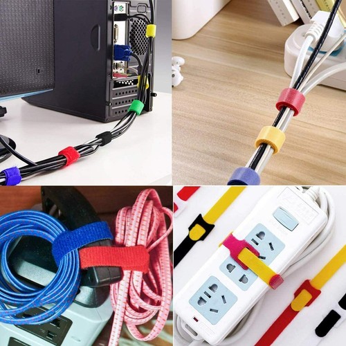 100 Cable Straps black Wire Cord Hook Loop Ties Reusable Fastening Organizer-Lot - Picture 9 of 23
