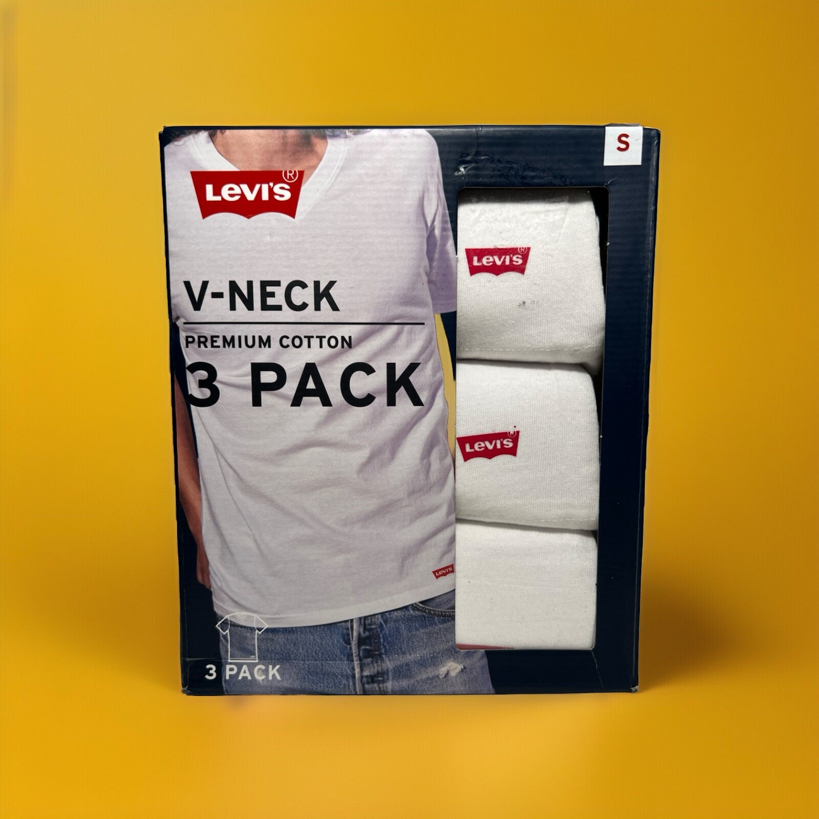 New Levi's Mens 3 Pack Premium Cotton V-Neck T-Shirts.