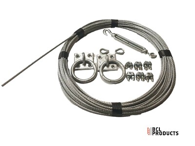5 mm verzinktes Drahtseil Oberleitungsset mit X2 Ring auf Platte & Beschlägen 