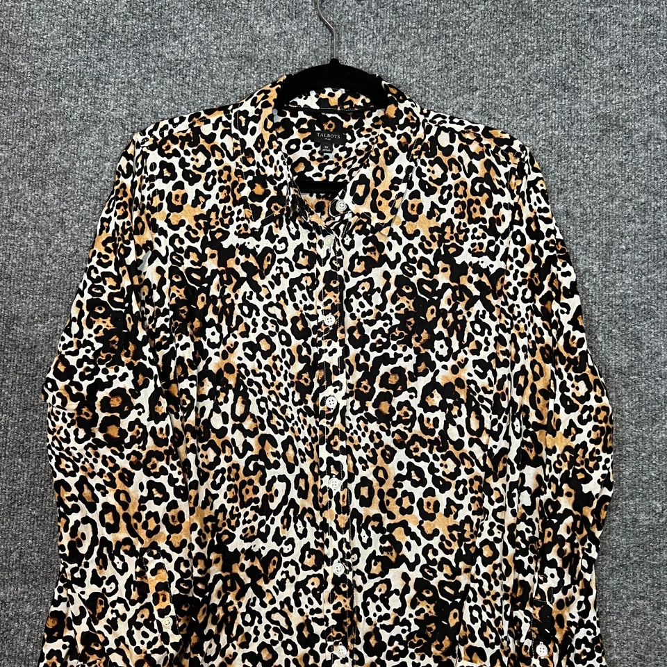 Talbots Shirt Womens 1X Brown Cheetah Print Blouse Button Up Chambray Plus Size - Image 4 of 4