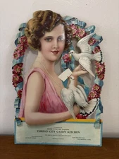 1920’s Thread City Candy Kitchen Die Cut Female Calendar Willimantic Ct