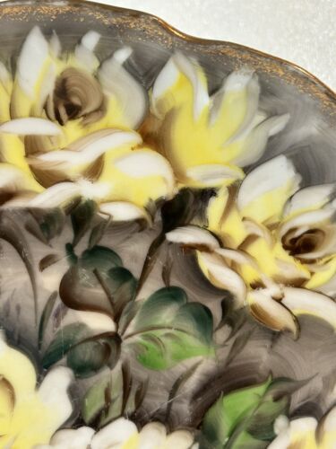 Signed UCAGCO Japan Ceramic Plate Yellow Roses Gold Details 9in VTG Circa 1950 - Picture 8 of 17