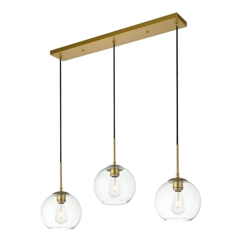 Living District Baxter 3-Light Metal & Glass Pendant in Brass/Clear - Picture 1 of 5
