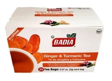 Badia Ginger & Turmeric Tea Bags Anti-inflammatory & digestive Tea 25 bags/box