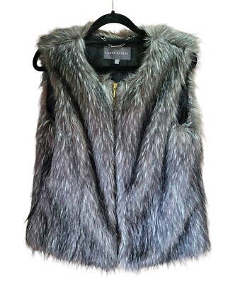 Laura Ashley Designer Faux Fur Grey Gilet Coat Jacket UK Size 12 Stylish  Cozy UK