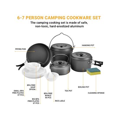 Camping Pots Camp Cooking Set Bulin 13Pcs Mess Kit, Nonstick