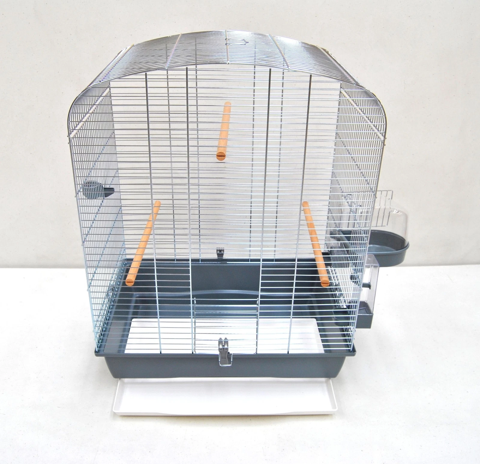 Elena Bird Cage Chrome Grey Bird House With Accessories