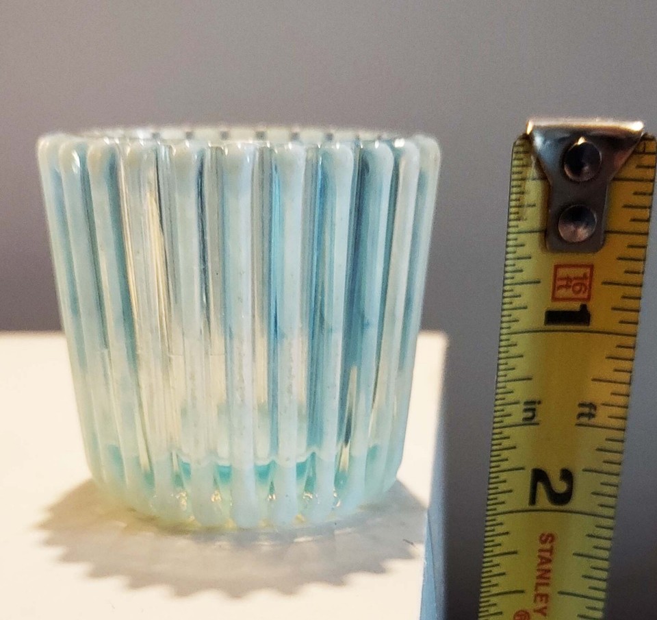 AJ Beatty Victorian Opalescent Blue Ribbed Small Toothpick Holder or