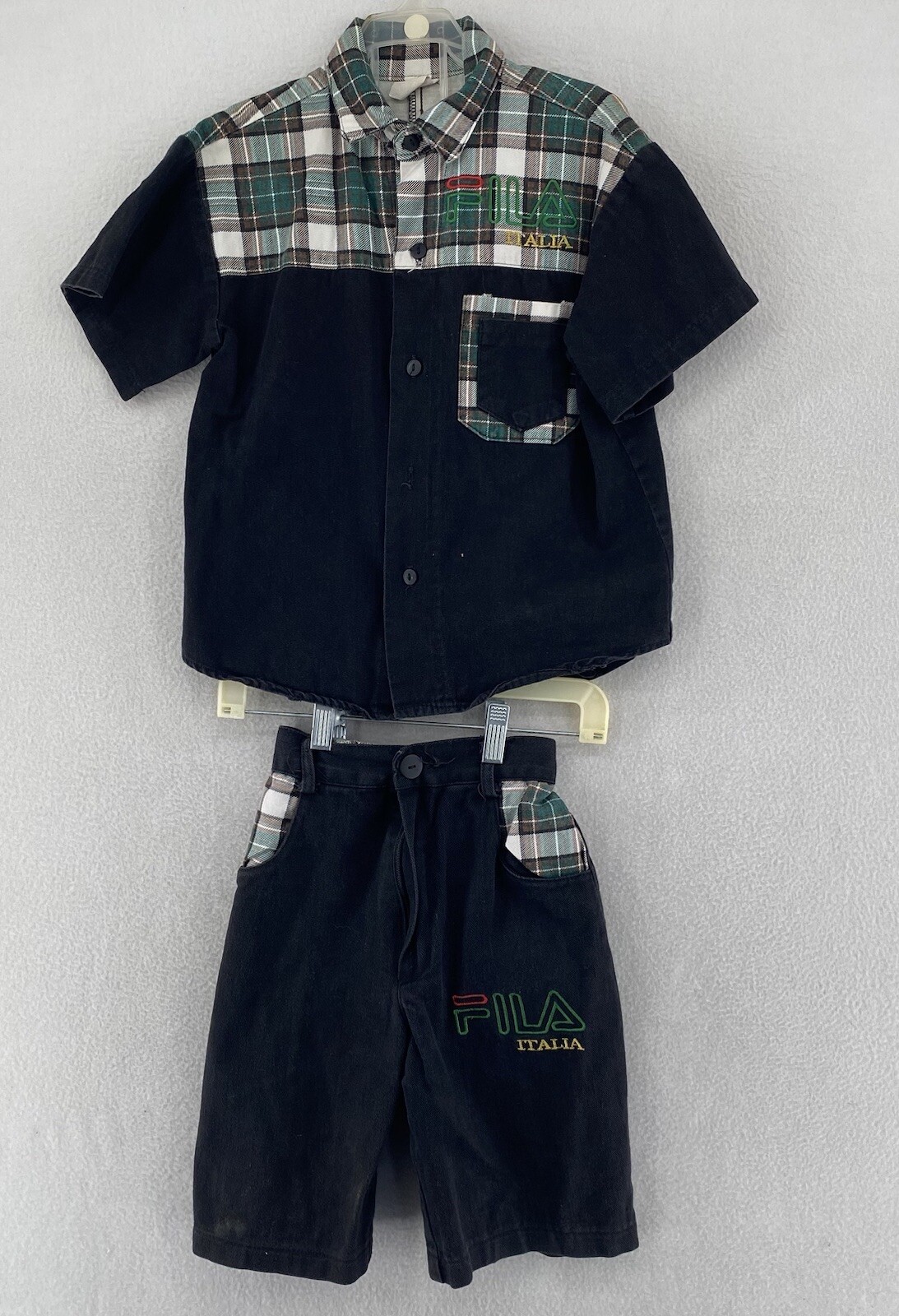 Camicia e pantaloncino Fila Italia Youth con bottoni taglia 7 8 nero con colletto