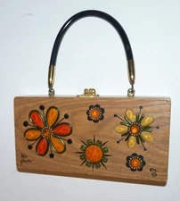 Vintage Wood & Beads Hippy Purse, Enid Collins, 1960's Flower Power, Nice.