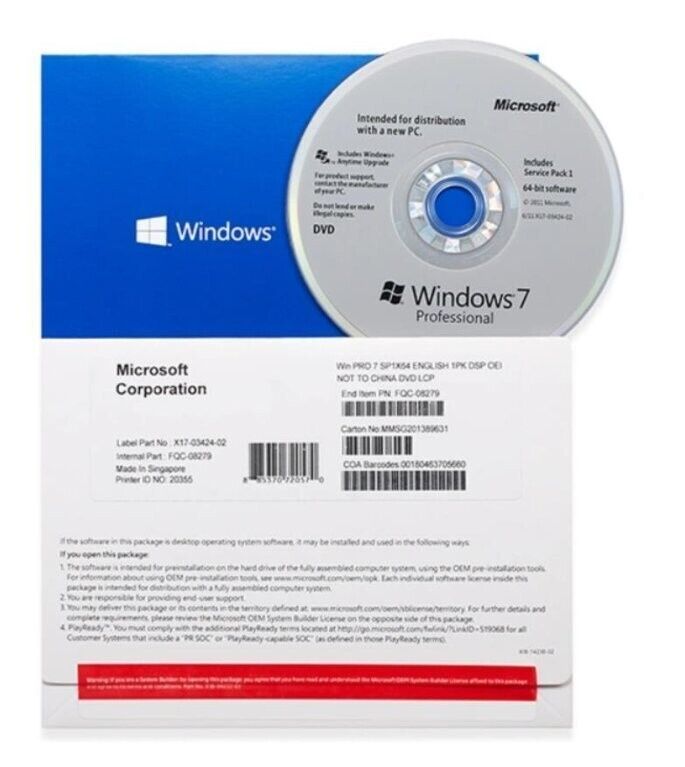 Microsoft Windows 7 Pro Sp1 64 Bit Dvd & Product Key, Sealed Package –  I.E.T. Industrial Antonio Prieto – Sincelejo, Sucre