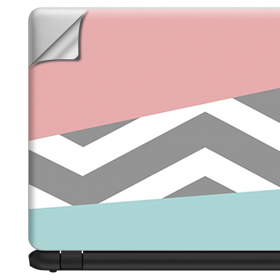 Laptop Skin Wrap Universal for 13 inch - Pink Teal Gray Chevron pattern - Image 3 of 4