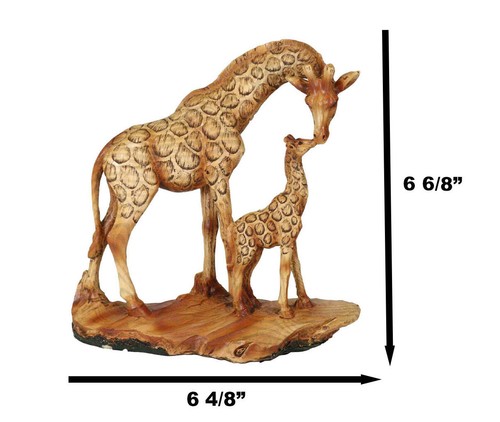 Safari Giraffe Family Statue 6.75"H Faux Wood Resin Giraffe Mother And Calf - 第 2/9 張圖片