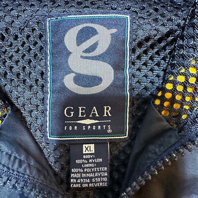 NAVY Jacket Mens XL Blue Yellow Windbreaker Full Zip Hooded