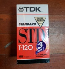 Lot of 3 Factory Sealed TDK VHS T-120 Standard Super Avilyn Blank Video Tapes