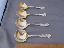 SET OF 4 Dominick & Haff NEW KING (1898) BOUILLON SOUP SPOONS-Gilt Bowls-Mono