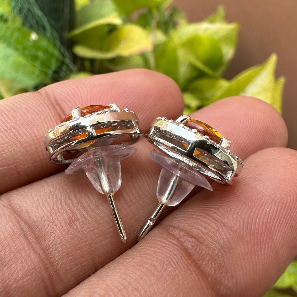 Brincos de safira laranja natural 25 quilates prata 925 pedra preciosa 52 - Imagem 4 de 4