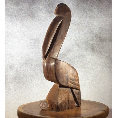 Authentic Heavy Ironwood Pelican Hand Sculpture Indigenous Folk Art Mexico