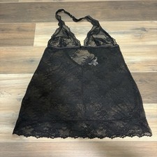 Victoria's Secret Women  s Black Lace Semi-Sheer Halter Neck Babydoll Slip SZ L