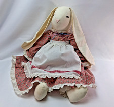 VTG Country Prim Style 27" Muslin Fabric Bunny Doll in Floral Dress and Bloomers