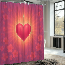 Pink Heart Shower Curtain with Floral Design for Bathroom Decor