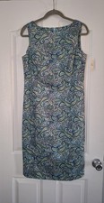 NWT Talbots Blue Green Paisley Cotton Shift Dress Size 8 Sleeveless Zip Midi 