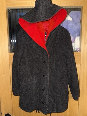 Authentic Mackintosh Vest Coat Hoodie 100% Wool Drk Gray and Red Size S (heavy)
