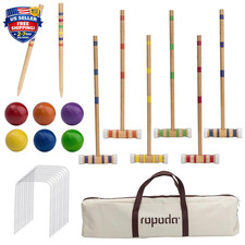 Six Player Croquet Set with Wooden Mallets Balls and Carry Bag for Lawn Backyard