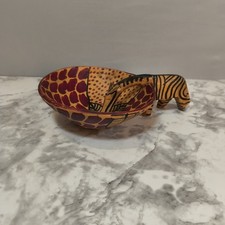 Hand Carved Wooden Bowl With Zebra
