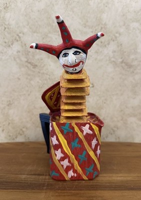 Vintage Folk Art Jack in the Box Style Jester Sculpture Jeffers Mixed Media