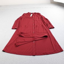 J Crew Shirt Dress Women XS Red Belt V Neck 3/4 Sleeve Pockets Office Lightweigh