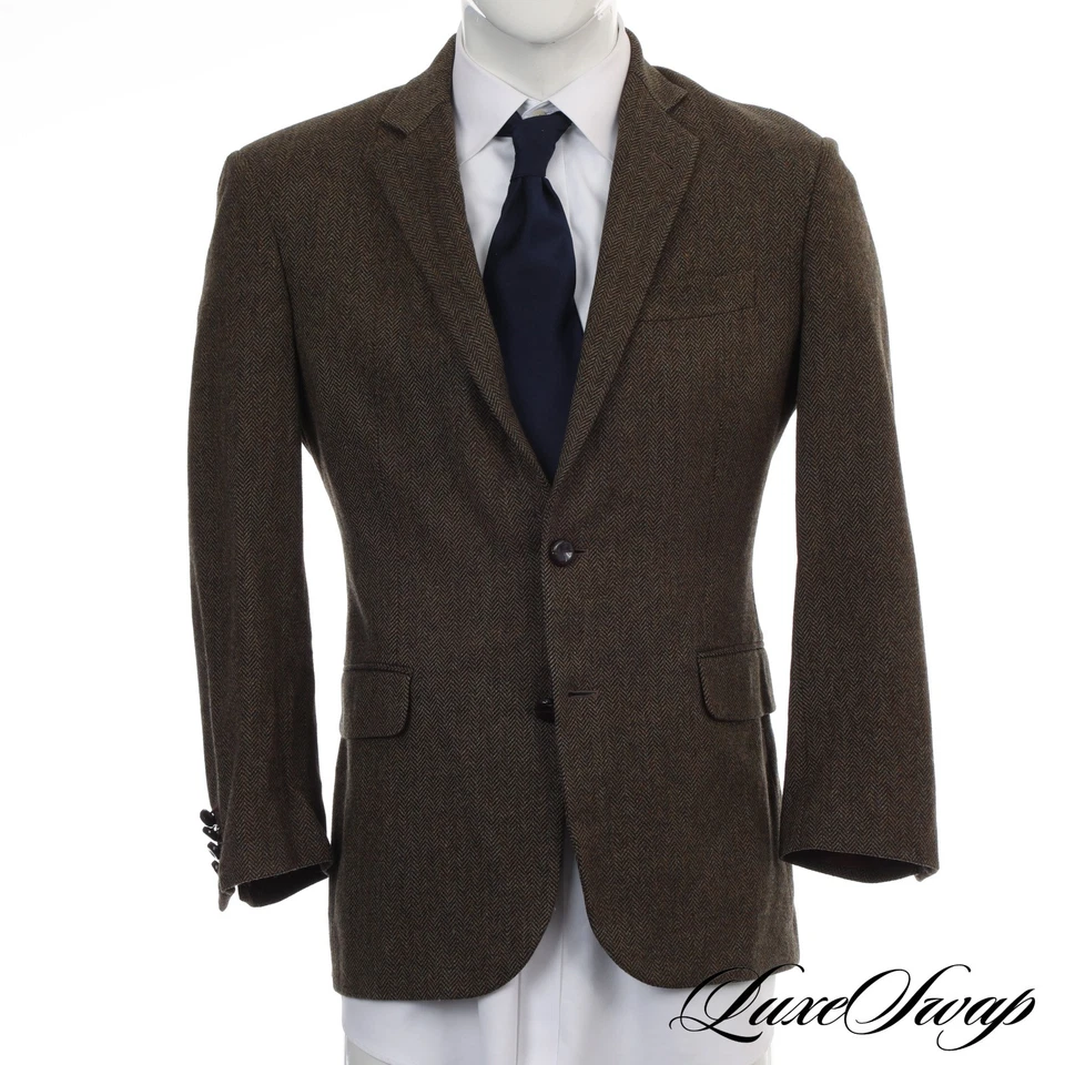 Brooks Brothers 1818 Madison Green Brown Mixed Herringbone Tweed Fall Jacket 40S - Image 2 of 4