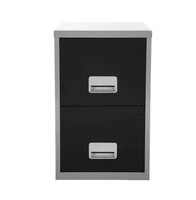 Pierre Henry Metal 2 Drawer Maxi Filing Cabinet A4 Silver Black LOCKABLE