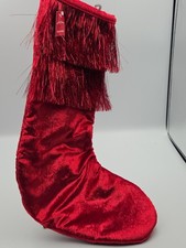 NWT WONDERSHOP Red Velvet Christmas Stocking with Tinsel Fringe 100 Polyester