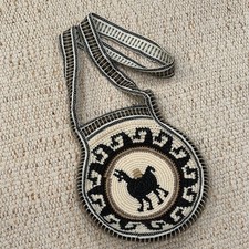 Peruvian Handmade Wool Crossbody Bag Black Cream Llama Boho Artisan