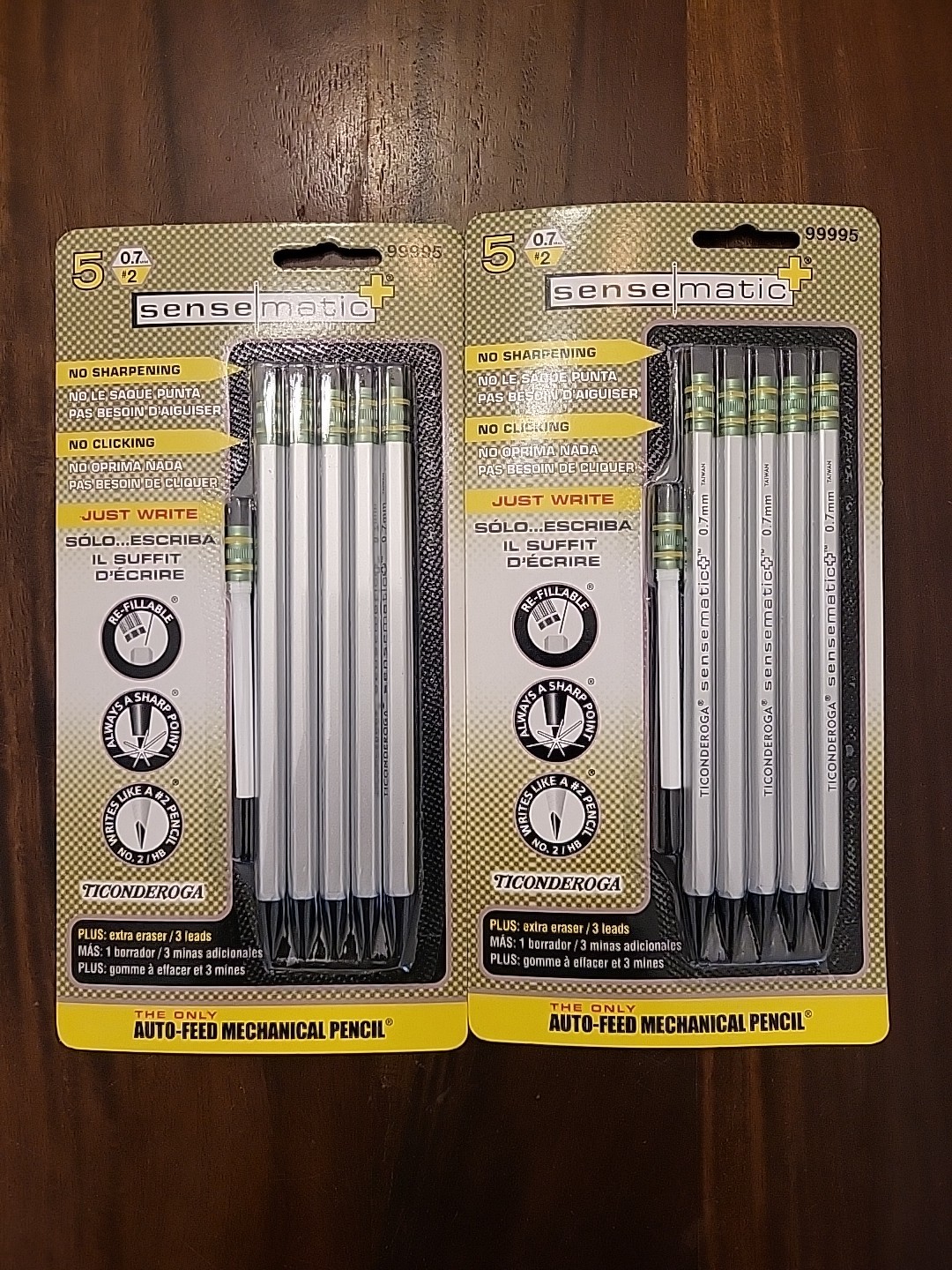 Ticonderoga Sensematic Mechanical Pencil, 0.7mm #2 Lead, Silver, 10 Count